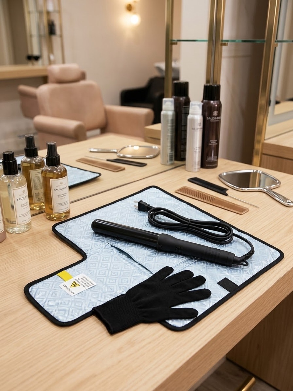 Proliss Curling Wand Black Tapered Barrel Set/Heat Resistant Mat & Safety Glove